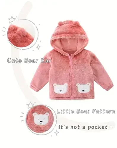 Unisex Cute Polar Fleece Lined Sherpa Full-Zip Jacket Coat Winter Warm Hoodie for 0-4t - 1