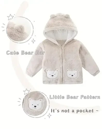 Unisex Cute Polar Fleece Lined Sherpa Full-Zip Jacket Coat Winter Warm Hoodie for 0-4t 