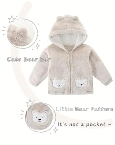 Unisex Cute Polar Fleece Lined Sherpa Full-Zip Jacket Coat Winter Warm Hoodie for 0-4t - MODAZONE
