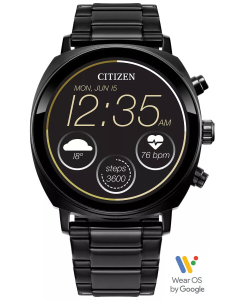 Unisex CZ Smart Watch, Black-Tone Stainless Steel Bracelet, Wear OS, 41mm Black - 1