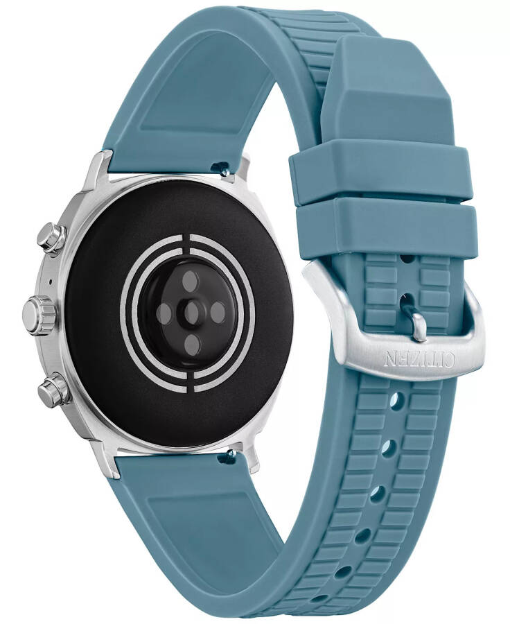 Unisex CZ Smart Watch, Wear OS, Blue Silicone Strap, 41mm, Silver-tone - 3