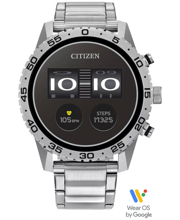 Unisex CZ Smart Wear OS 45 mm kumush rangli zanglamaydigan po'lat bilaguzukli aqlli soat - 1