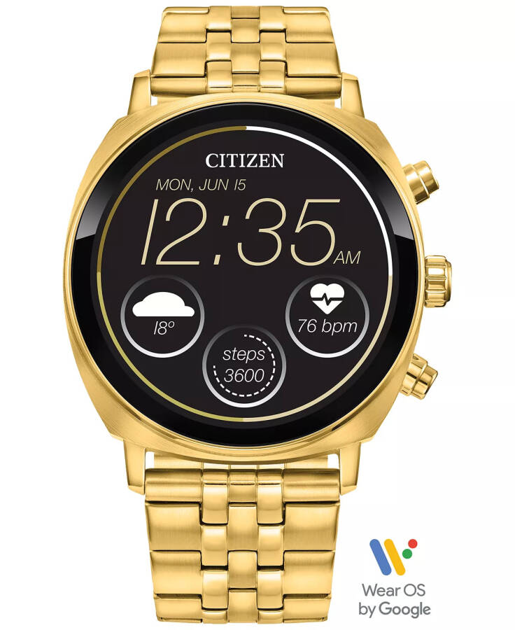 Unisex CZ Smart Wear OS Gold-Tone Stainless Steel Bracelet Smart Watch 41mm Gold-tone - 1