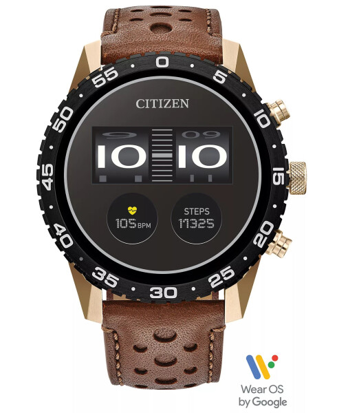 Unisex CZ Smart Wear OS Jigarrang teshil qilingan charm qayishli 45mm atirgul oltin rangli aqlli soat - 1