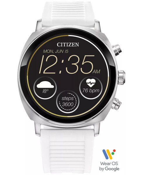 Unisex CZ Smart Wear OS Oq Silikon Tasmali Aqlli Soat 41mm Kumush Rang - 1