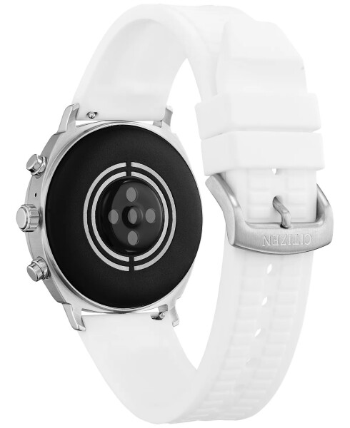 Unisex CZ Smart Wear OS Oq Silikon Tasmali Aqlli Soat 41mm Kumush Rang - 3