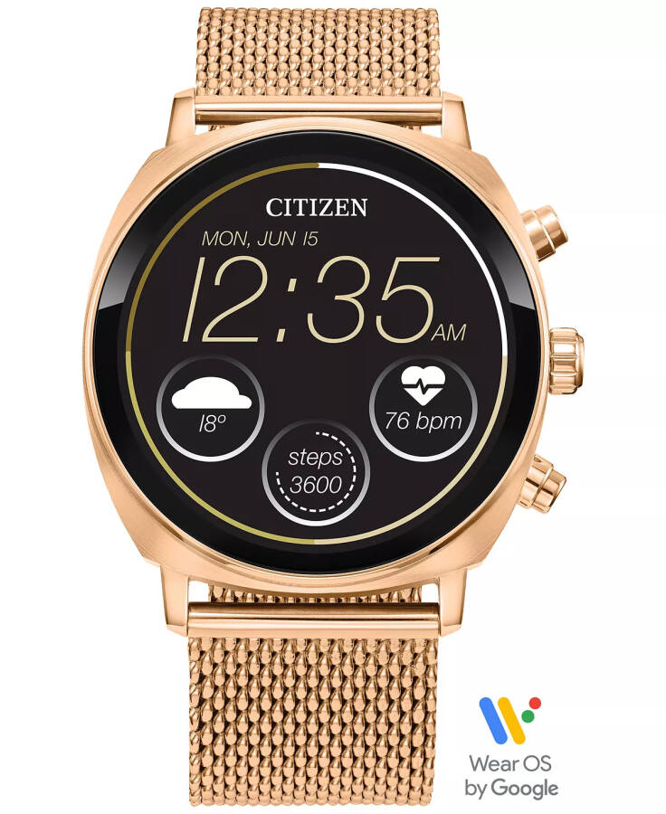 Unisex CZ Smart Wear OS Rose Gold-Tone Stainless Steel Mesh Bracelet Smart Watch 41mm Rose Gold-tone - 1