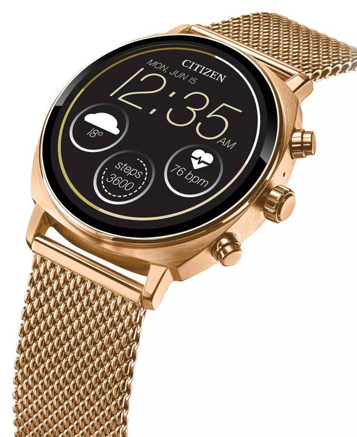 Unisex CZ Smart Wear OS Rose Gold-Tone Stainless Steel Mesh Bracelet Smart Watch 41mm Rose Gold-tone - 4