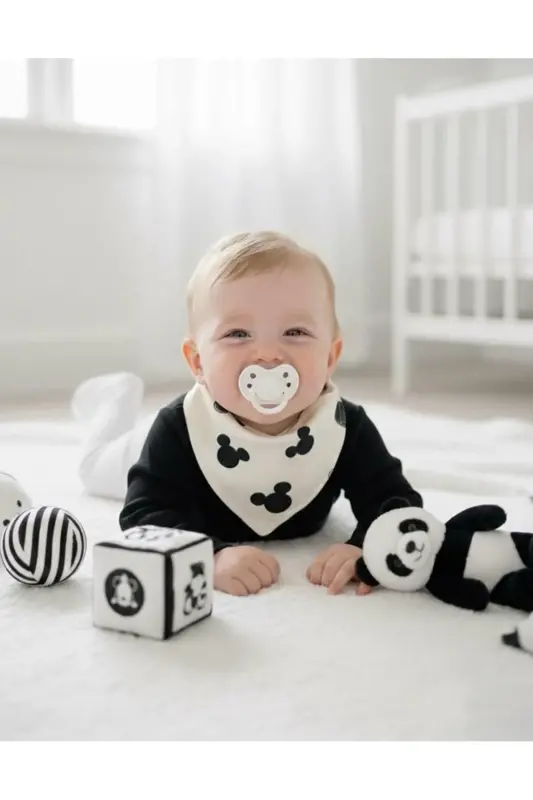 Unisex Детский слюнявчик, 100% хлопок, черно-белые тона, двойной слой, 10 шт. - 2