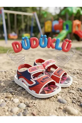 Unisex Düdüklü Öten Bebek Plaj Havuz Kaydırmaz Sandalet - S-Kırmızı 