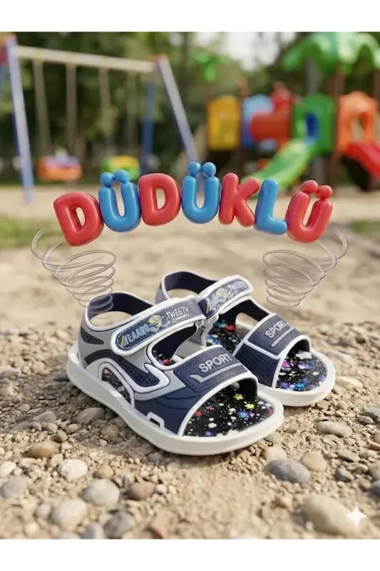 Unisex Düdüklü Öten Bebek Plaj Havuz Kaydırmaz Sandalet - S-Lacivert - BEHTAH KUNDURA