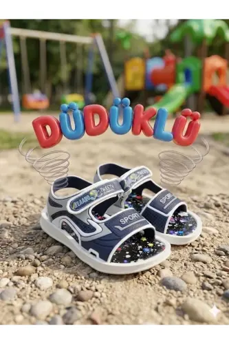 Unisex Düdüklü Öten Bebek Plaj Havuz Kaydırmaz Sandalet - S-Lacivert 