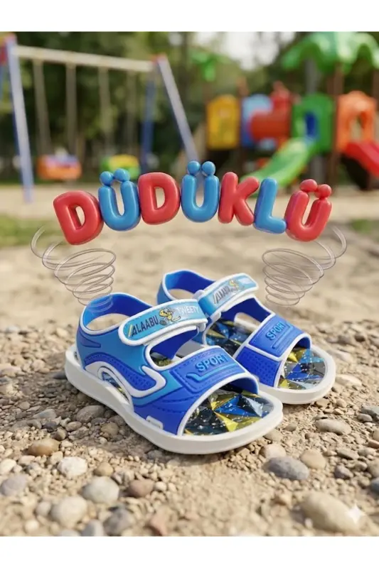 Unisex Düdüklü Öten Bebek Plaj Havuz Kaydırmaz Sandalet - S-Mavi - BEHTAH KUNDURA