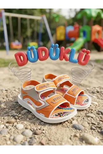 Unisex Düdüklü Öten Bebek Plaj Havuz Kaydırmaz Sandalet - S-Turuncu 