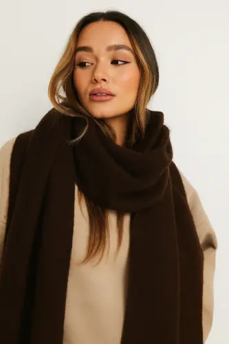 Unisex Düz Acı Kahverengi Kalın Atkı - Acı Kahverengi - 1
