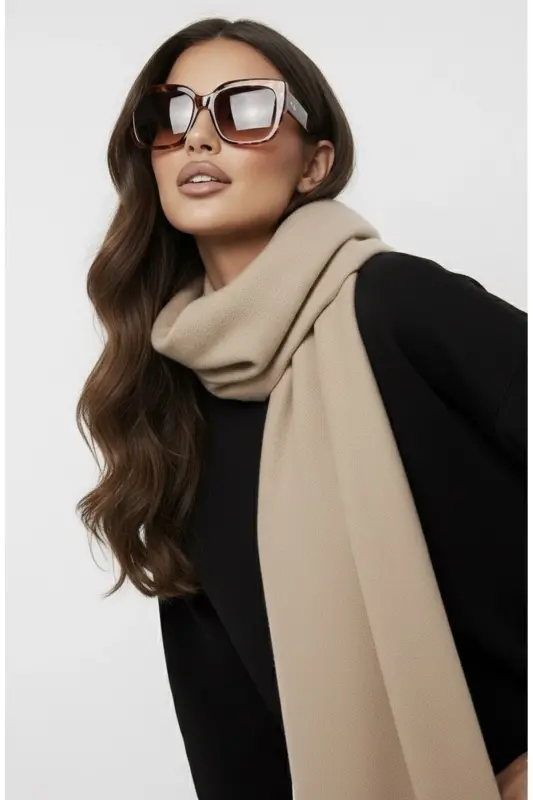 Unisex Düz Bej Kalın Atkı-Bej - GOLDMINE