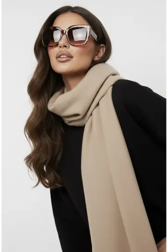 Unisex Düz Bej Kalın Atkı - Bej 