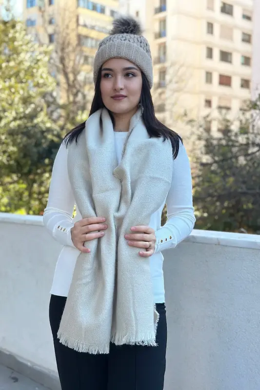 Unisex Düz Bej Kalın Atkı duzsiyahkalınatkiw - Sand - 4