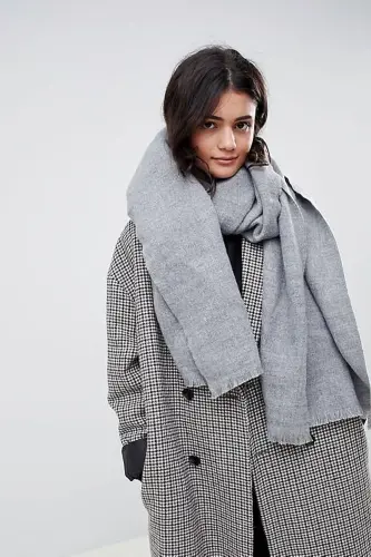 Unisex Düz Gri Kalın Yumuşak Atkı - Gri 