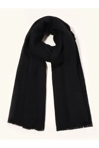 Unisex Düz Siyah Kalın Atkı - Siyah - 6