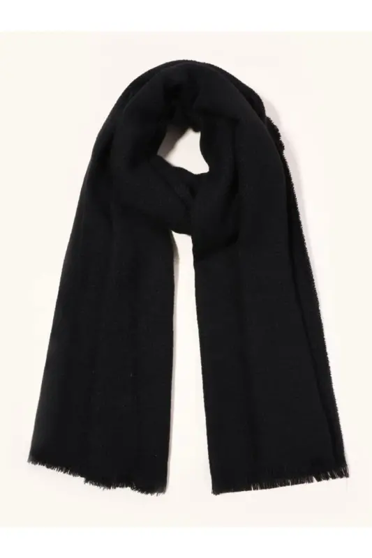 Unisex Düz Siyah Kalın Atkı - Siyah - 6