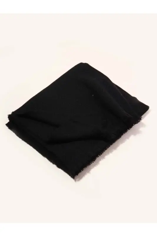 Unisex Düz Siyah Kalın Atkı - Siyah - 7