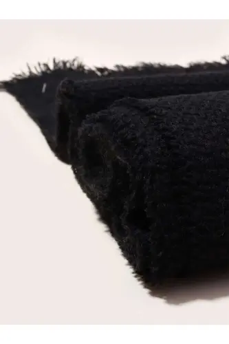 Unisex Düz Siyah Kalın Atkı - Siyah - 8