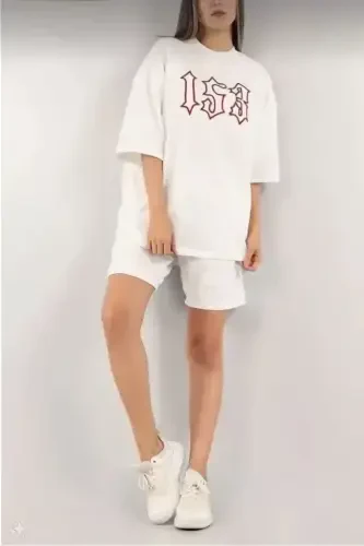 Unisex Embroidered Shorts Set - White - 2