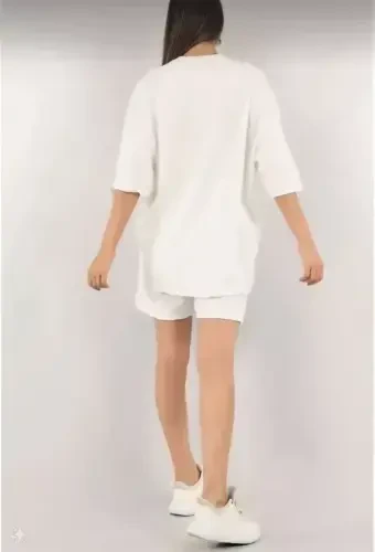 Unisex Embroidered Shorts Set - White - 4