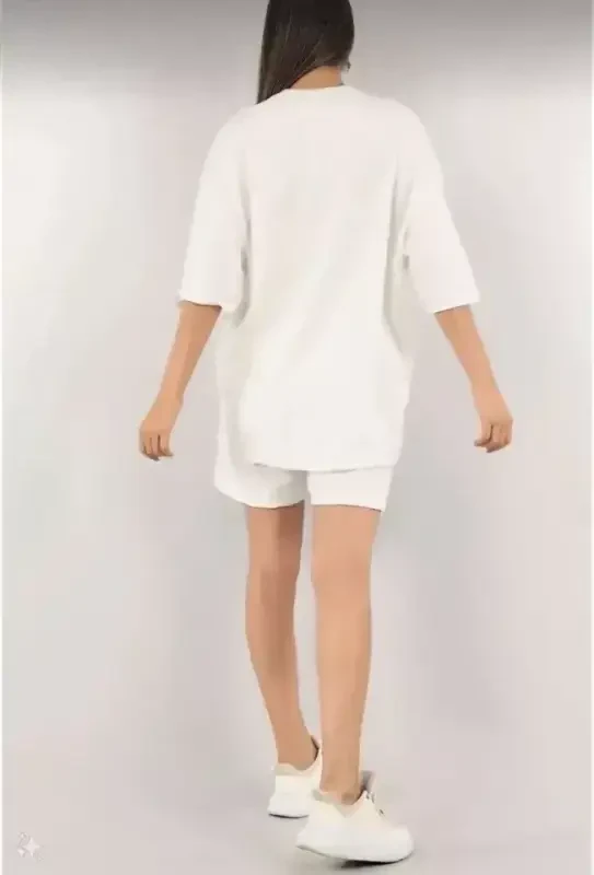 Unisex Embroidered Shorts Set - White - 4