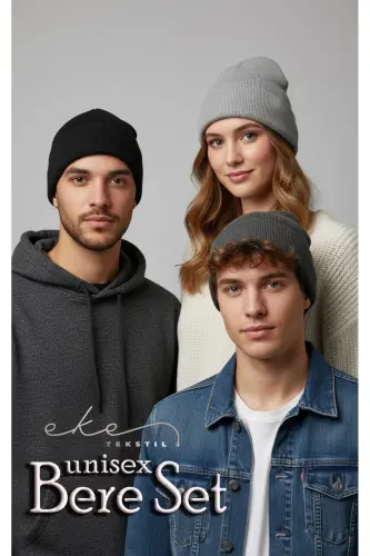 Unisex Foldable Anthracite, Gray, Light Gray 3-Piece Beanie Set-Anthracite - 7