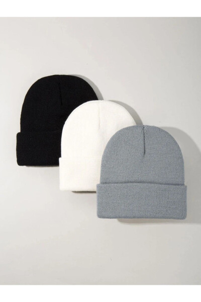 Unisex Foldable Black, White, Gray 3-Pack Beanie Set - 5