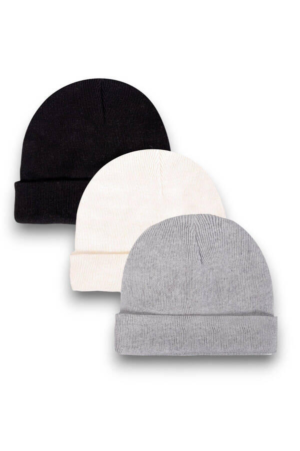 Unisex Foldable Black, White, Gray 3-Pack Beanie Set - 1