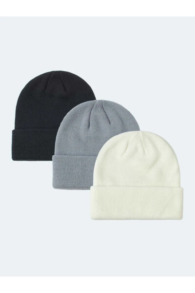 Unisex Foldable Black, White, Gray 3-Pack Beanie Set - 4