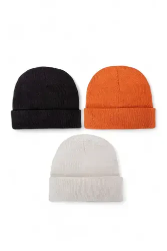 Unisex Foldable Black, White, Gray 3-Piece Beanie Set - Black - 5