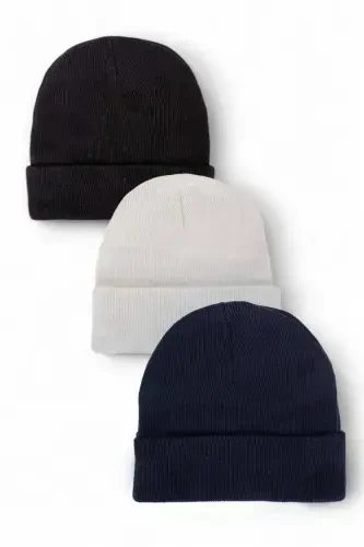 Unisex Foldable Black White Navy Blue 3-Piece Beanie Set-black - 1