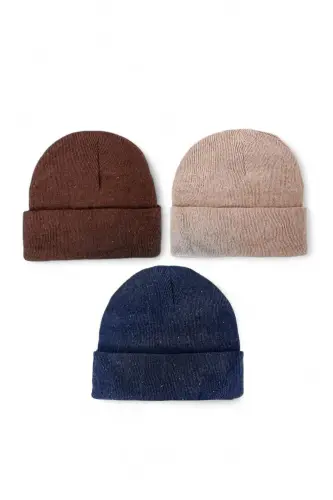 Unisex Foldable Coffee Stone Navy Blue 3-Piece Beanie Set-coffee - EKE TEKSTIL (1)