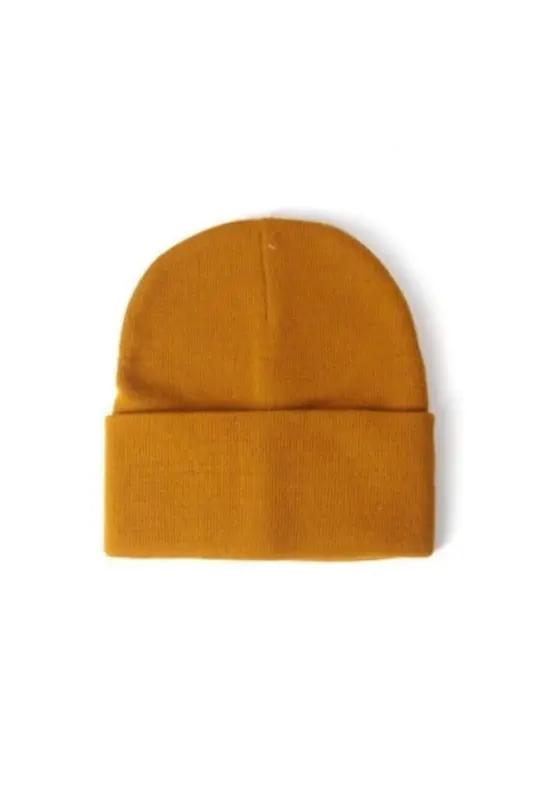 Unisex Foldable Mustard Beanie-MUSTARD - 1