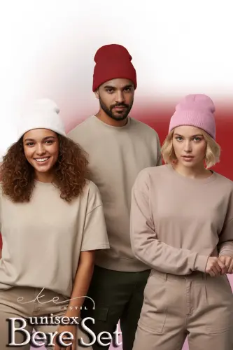 Unisex Foldable Red, Pink, White 3-Piece Beanie Set-Red - 7