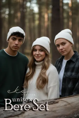 Unisex Foldable White, White and White 3-Piece Beanie Set-White - EKE TEKSTIL (1)