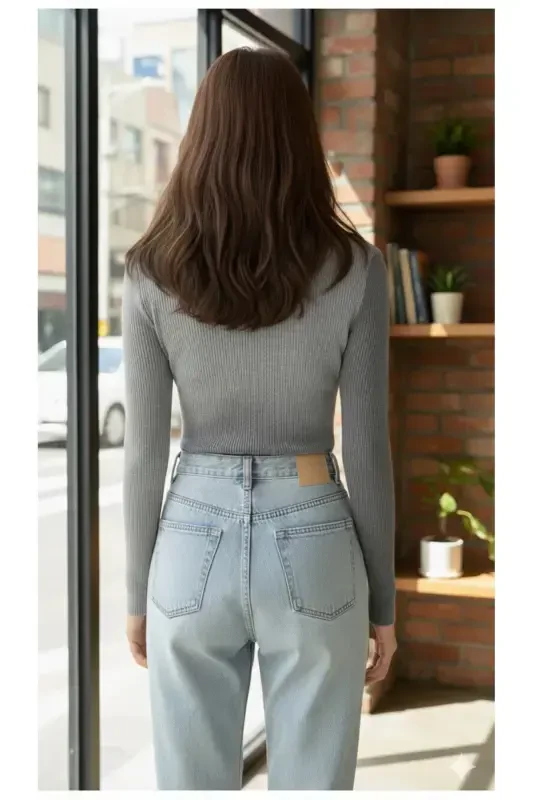 Unisex Füme Gri Pamuklu Balıkçı Yaka Şardonlu Slimfit Boğazlı Kazak-FÜME GRİ - 2