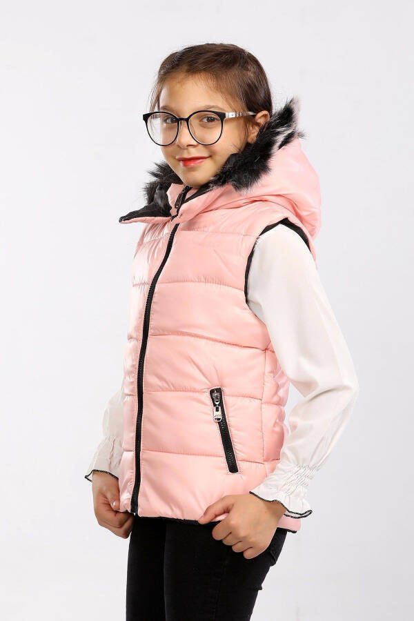 Unisex Fur Hooded Kids Puffer Vest - 2