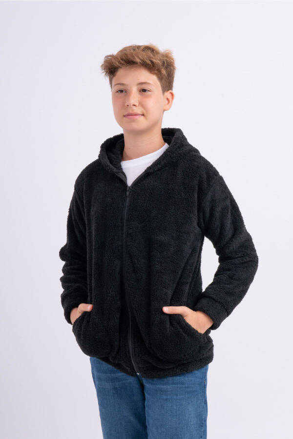 Unisex Genç Çocuk Polar Welsoft Peluş Cepli Ceket - 2