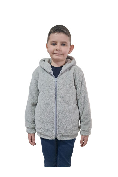 Unisex Genç Çocuk Welsoft Peluş Ceket-Açık Gri - SWEETS COLLECTION