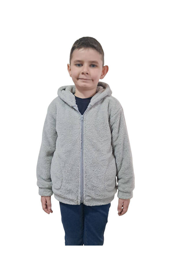 Unisex Genç Çocuk Welsoft Peluş Ceket-Açık Gri - 1