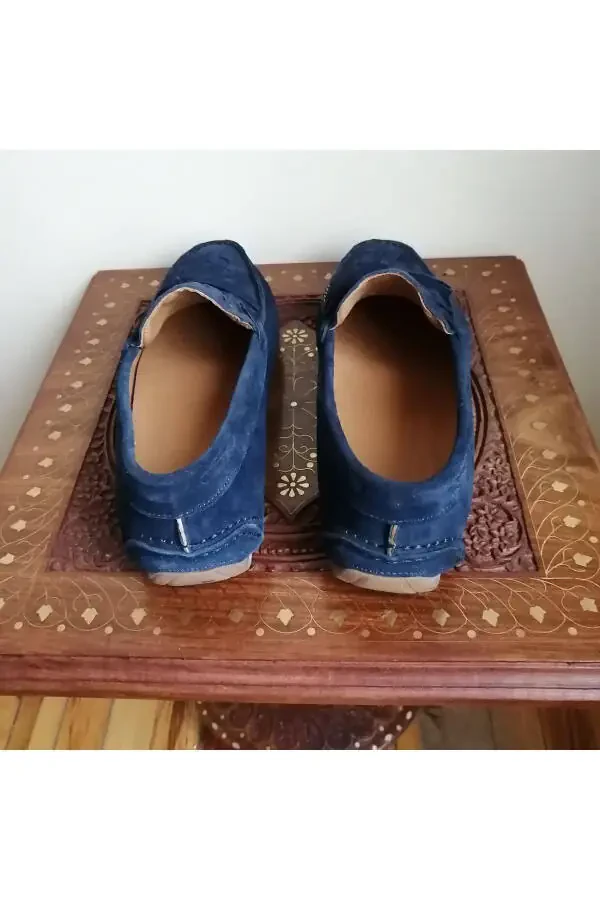 Unisex Genuine Leather Suede Navy Blue Hand Knit Plain Combo - 4