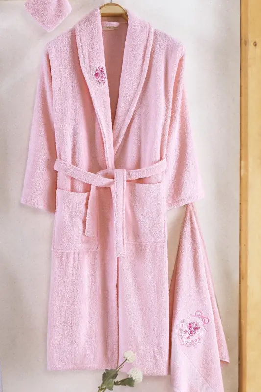 Unisex Gray Güvenal Pamuxu 8 Pieces Family Bathrobe Set-Gray - 2