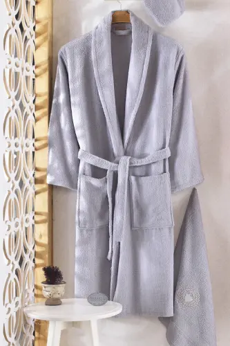 Unisex Gray Güvenal Pamuxu 8 Pieces Family Bathrobe Set-Gray - 3