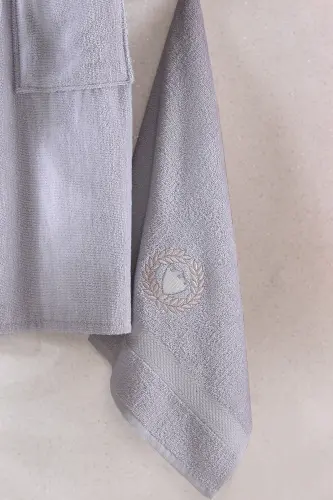 Unisex Gray Güvenal Pamuxu 8 Pieces Family Bathrobe Set-Gray - 5