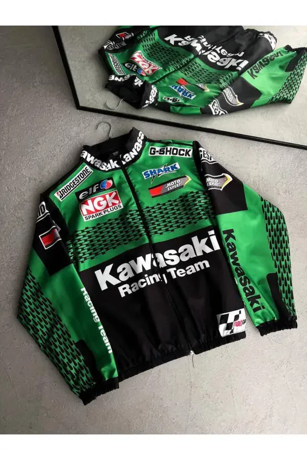 Unisex Green Kawa Digital Design Printed Zippered Raincoat & Windbreaker - 1